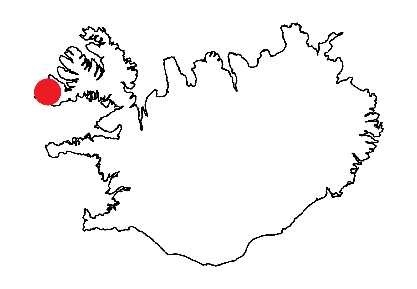 Iceland map marker showing location of pictured landscape