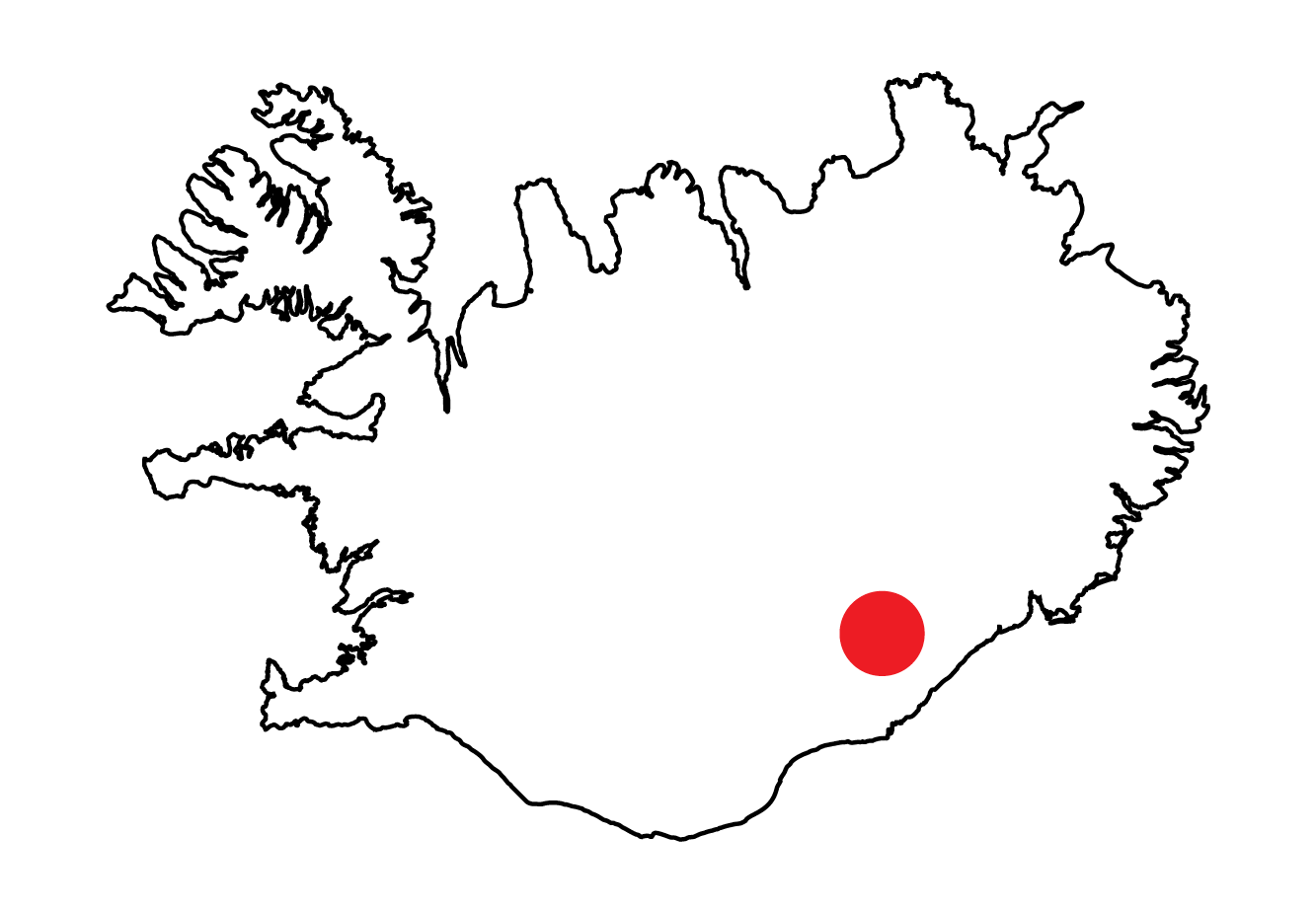 Iceland map marker showing location of pictured landscape