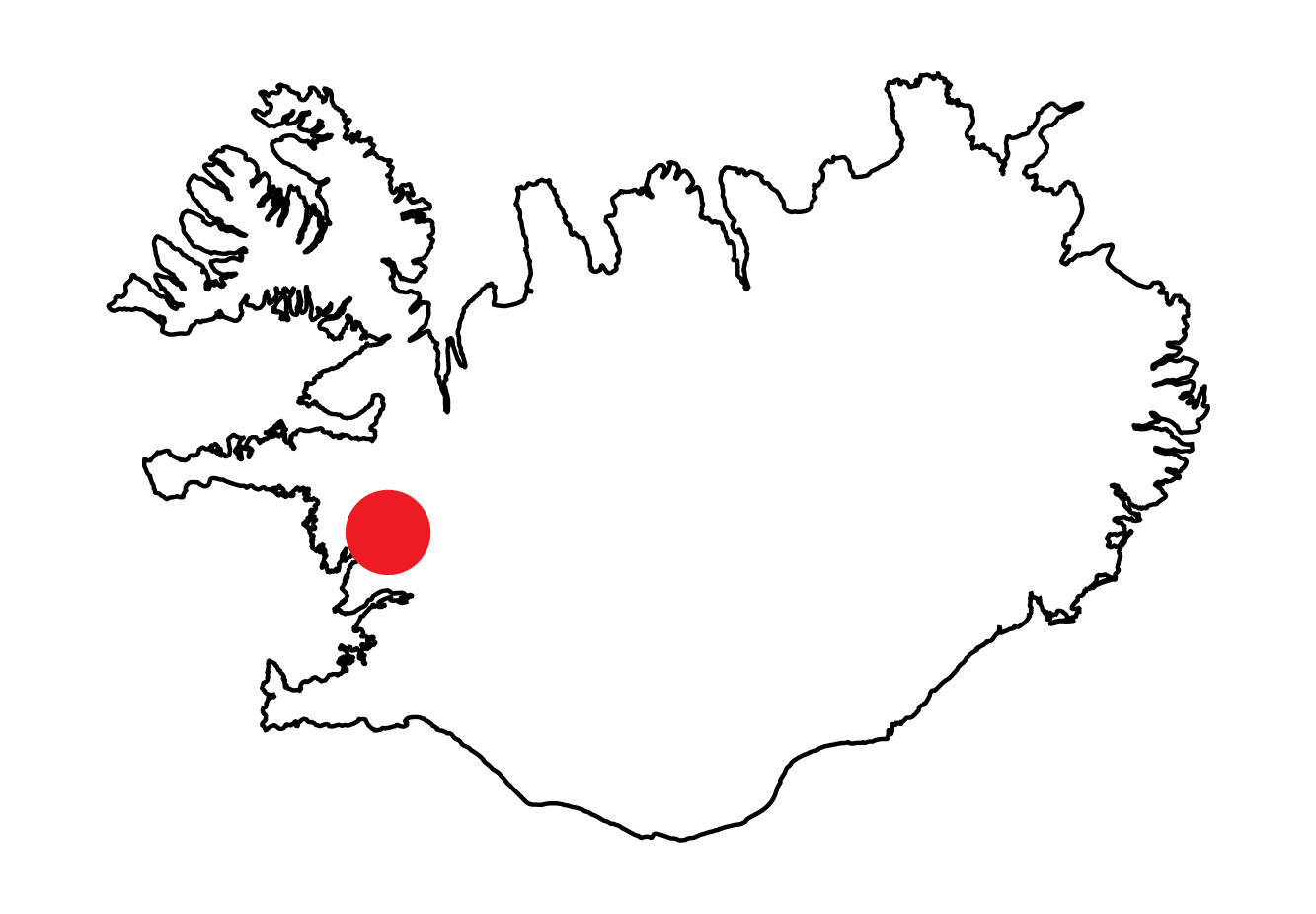 Iceland map marker showing location of pictured landscape