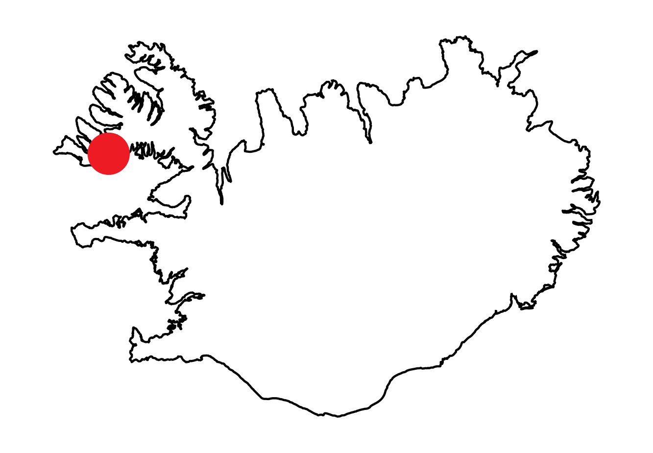 Iceland map marker showing location of pictured landscape