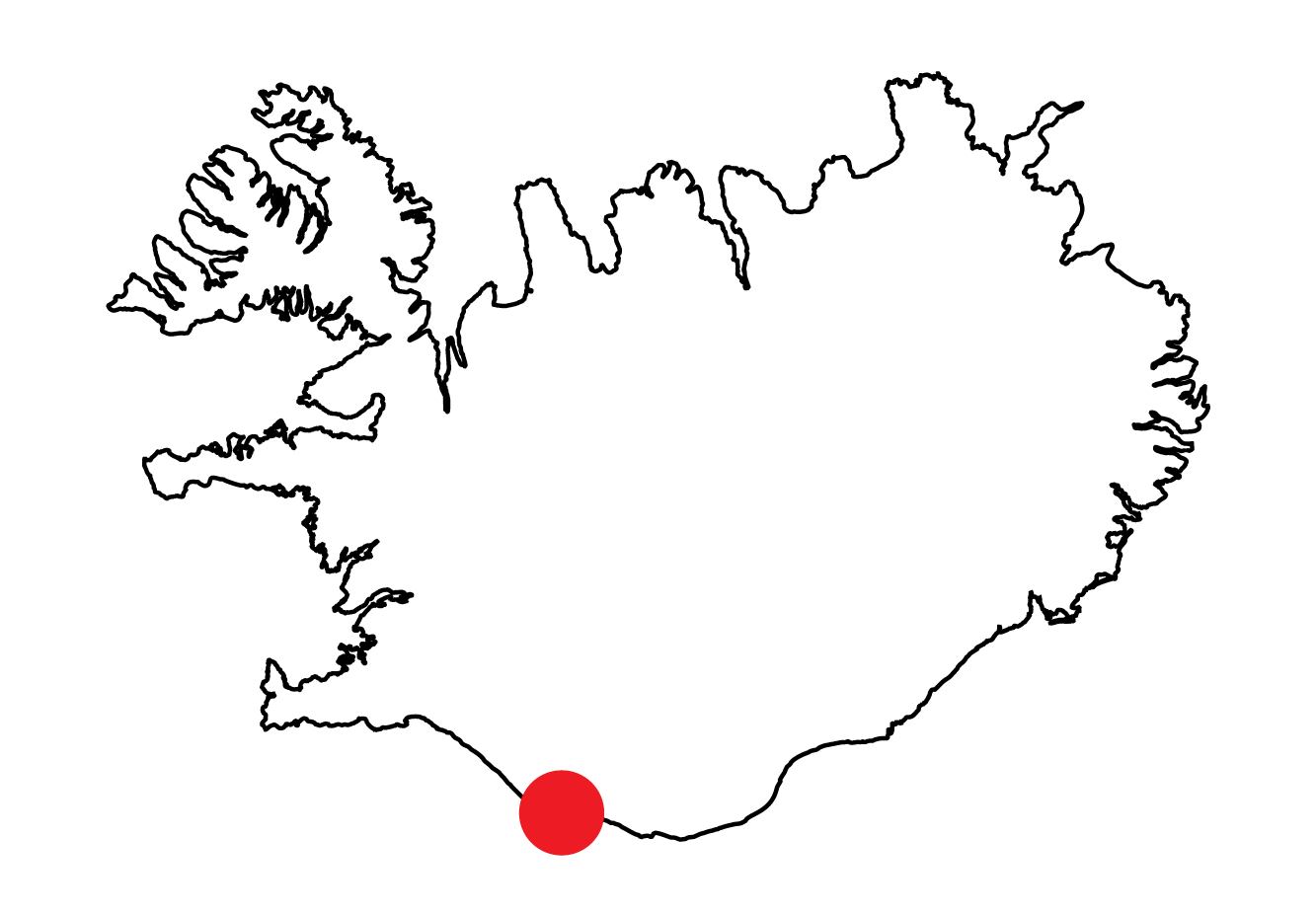 Iceland map marker showing location of pictured landscape