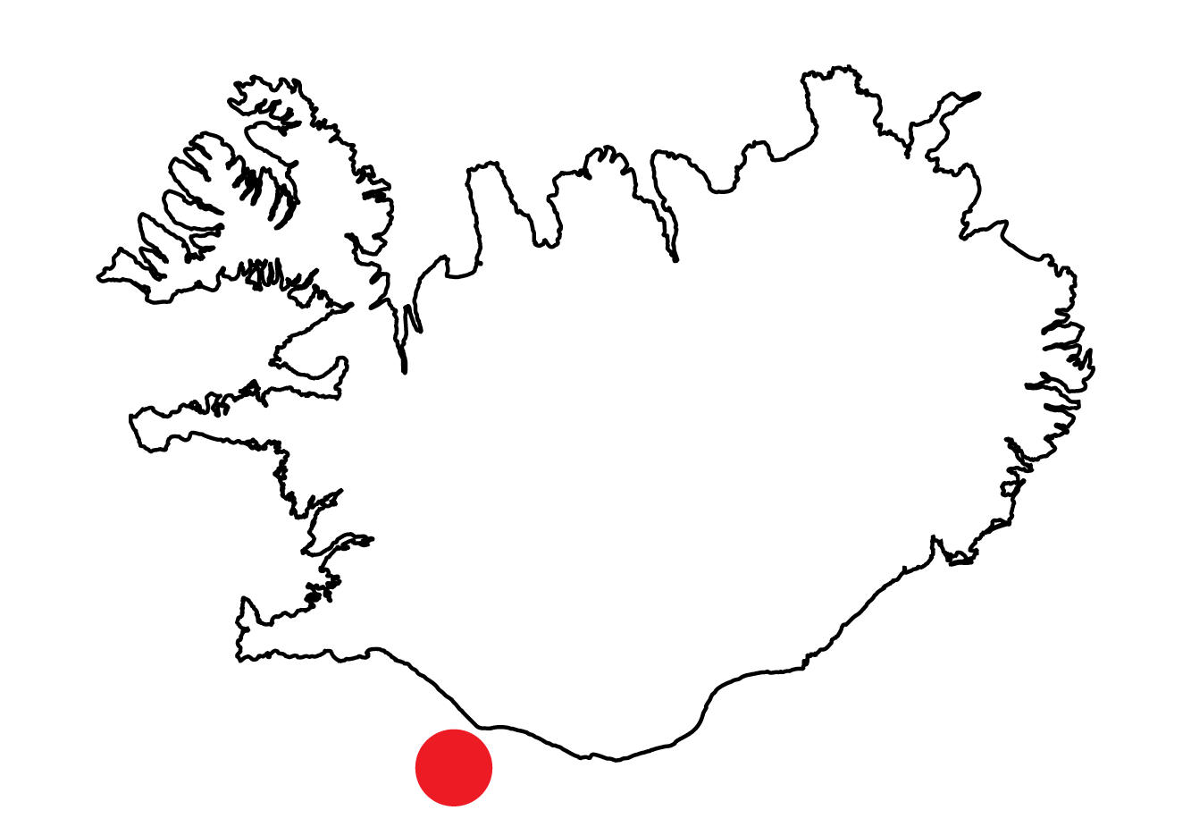 Iceland map marker showing location of pictured landscape