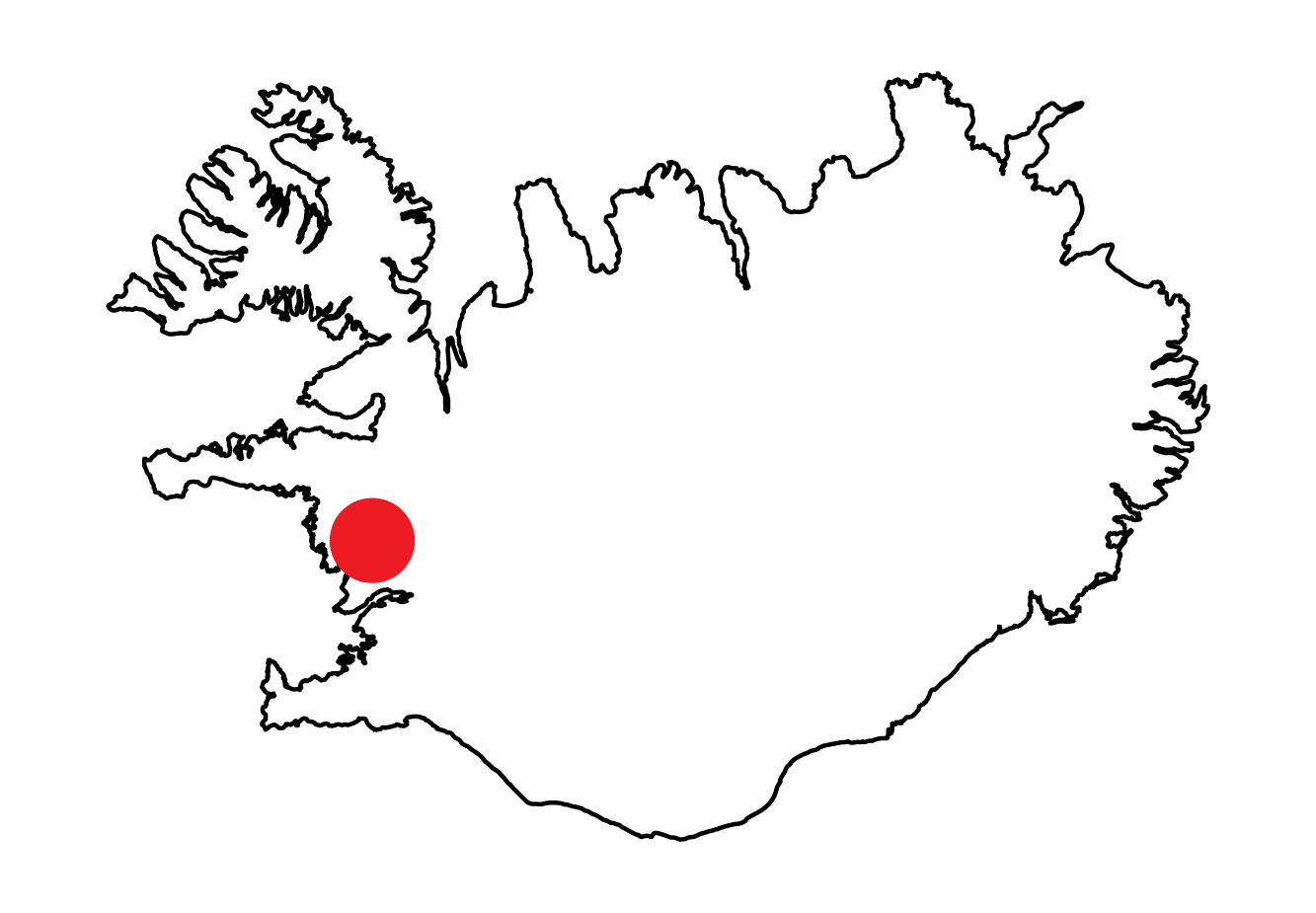 Iceland map marker showing location of pictured landscape