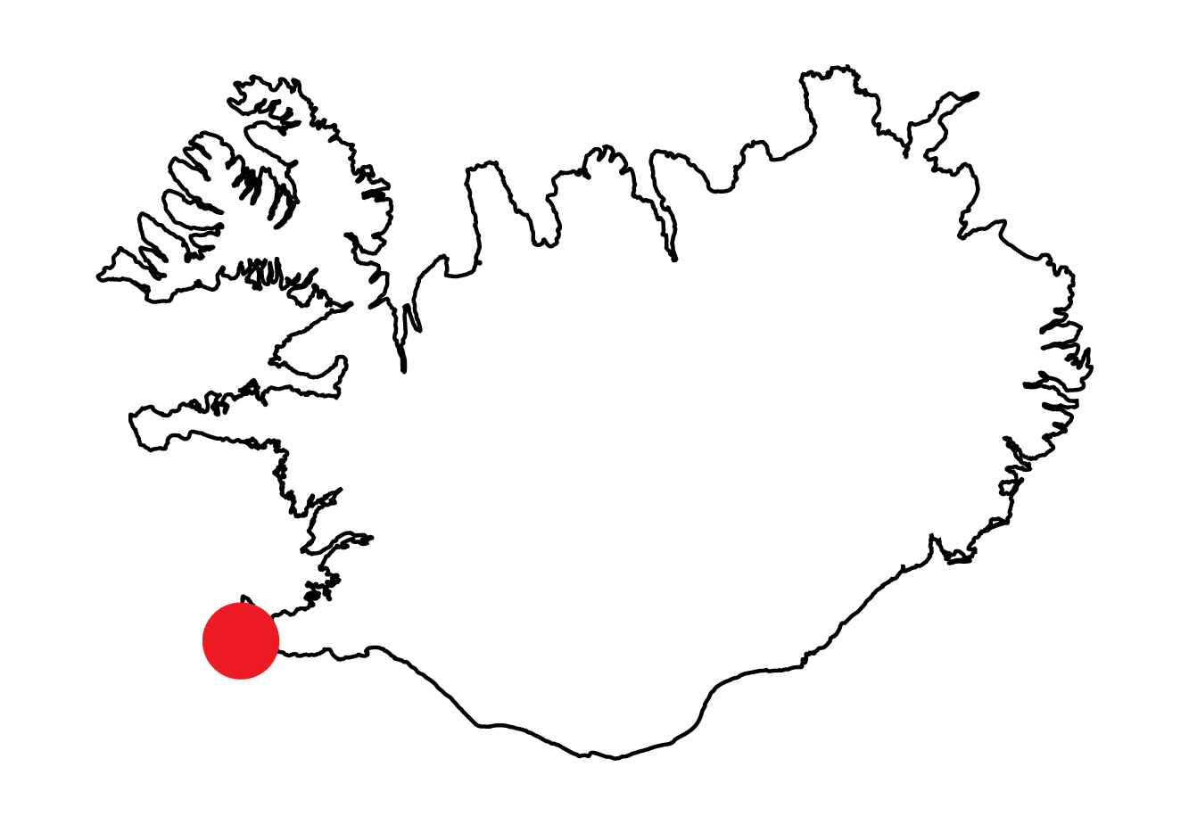 Iceland map marker showing location of pictured landscape