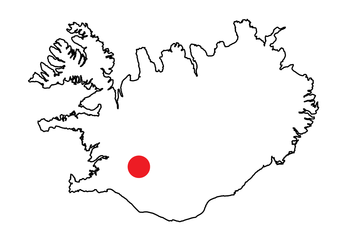 Iceland map marker showing location of pictured landscape